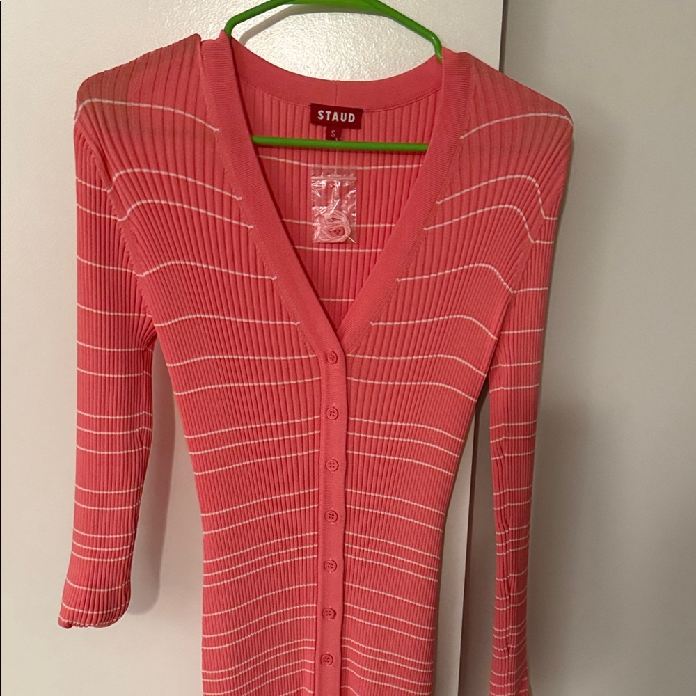 STAUD Coral Ribbed Button-Up Cardigan